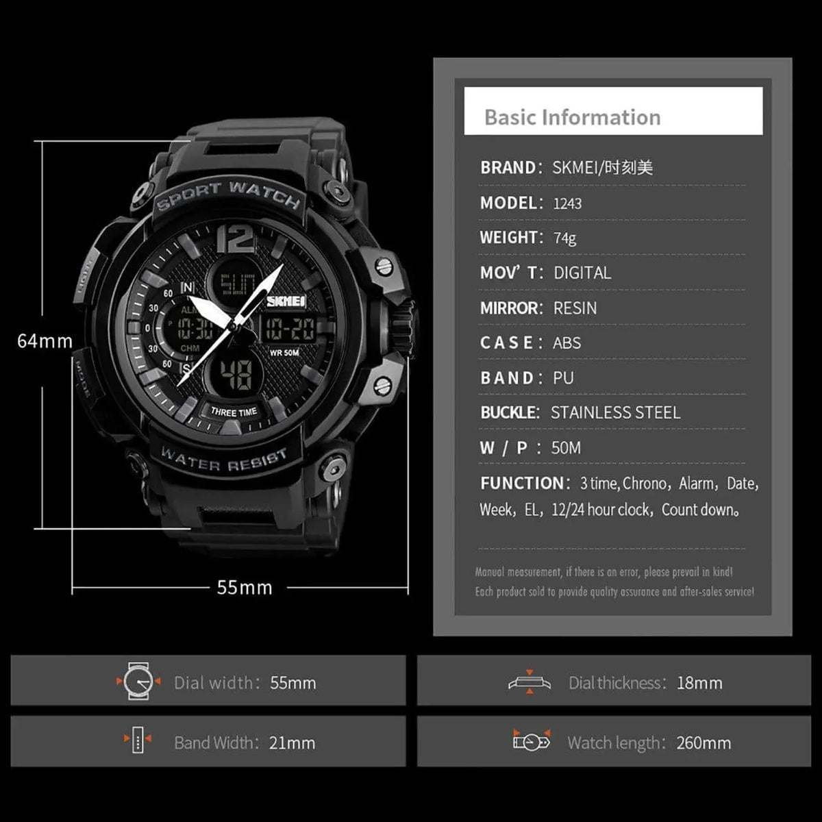 Skmei 1343 Original Analog Digital Waterproof sport watch for men Skmei