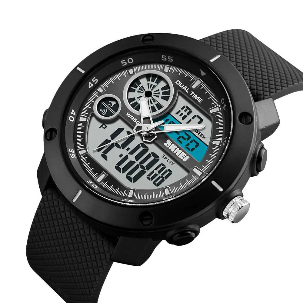 Skmei 1361 Original Analog Digital Big Dial Sport watch for Men Black - Skmeico