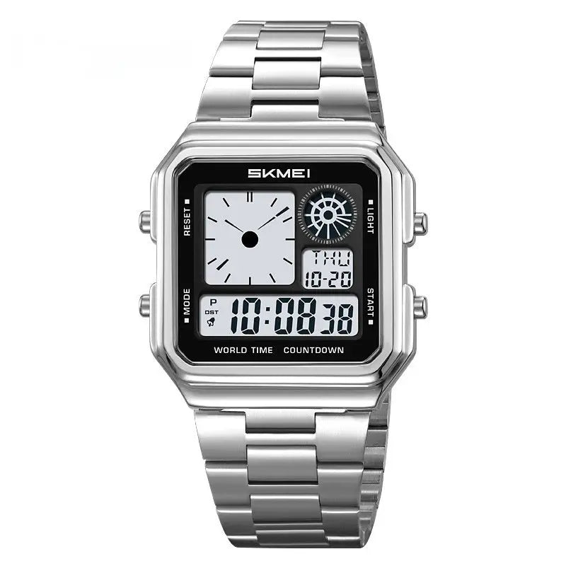 Skmei 2451 Square Steel-band Waterproof Alarm Clock Digital watch for Men Skmei