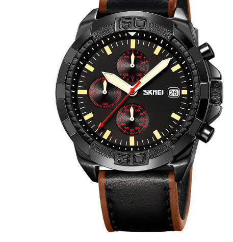 Skmei 9347 Belt Three Eyes And Six Needles Timing Quartz Wrist Watch For Men