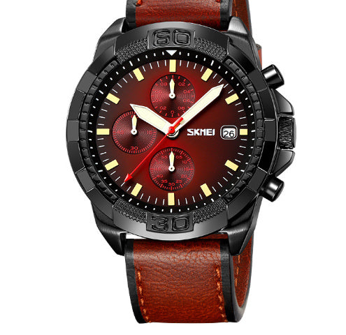 Skmei 9347 Belt Three Eyes And Six Needles Timing Quartz Wrist Watch For Men