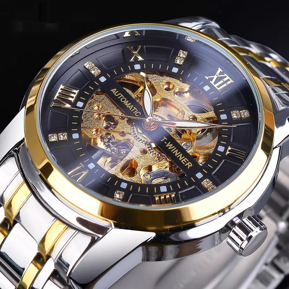 T-Winner Men's Fashion Hollowed-out Waterproof Mechanical Watch for Men GMT1193-7