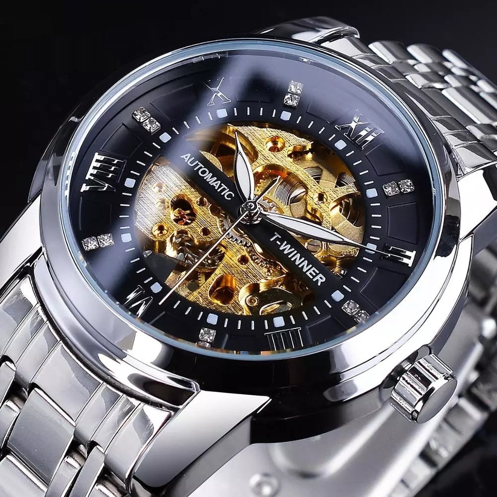 T-Winner Men's Fashion Hollowed-out Waterproof Mechanical Watch for Men GMT1193-7