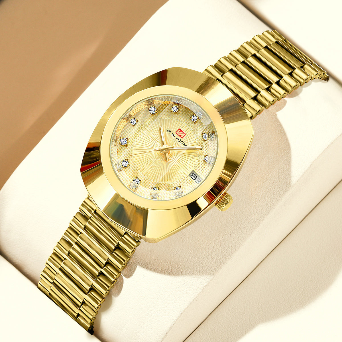 Va Va Voom Couple Quartz Watch Yellow Gold Diamond Waterproof Steel Belt Watch