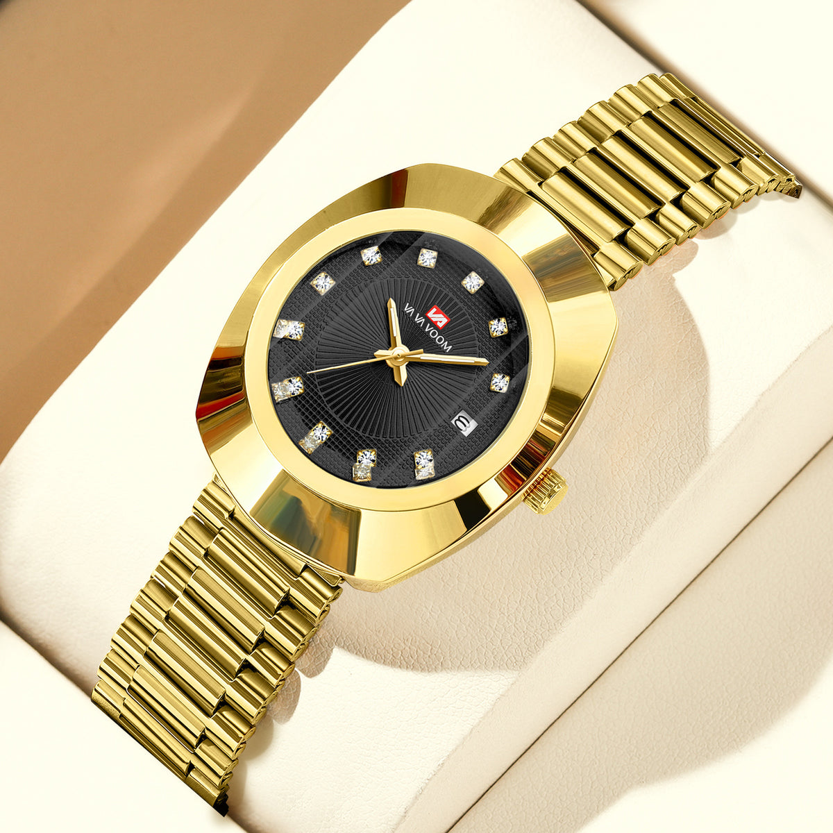 Va Va Voom Couple Quartz Watch Yellow Gold Diamond Waterproof Steel Belt Watch