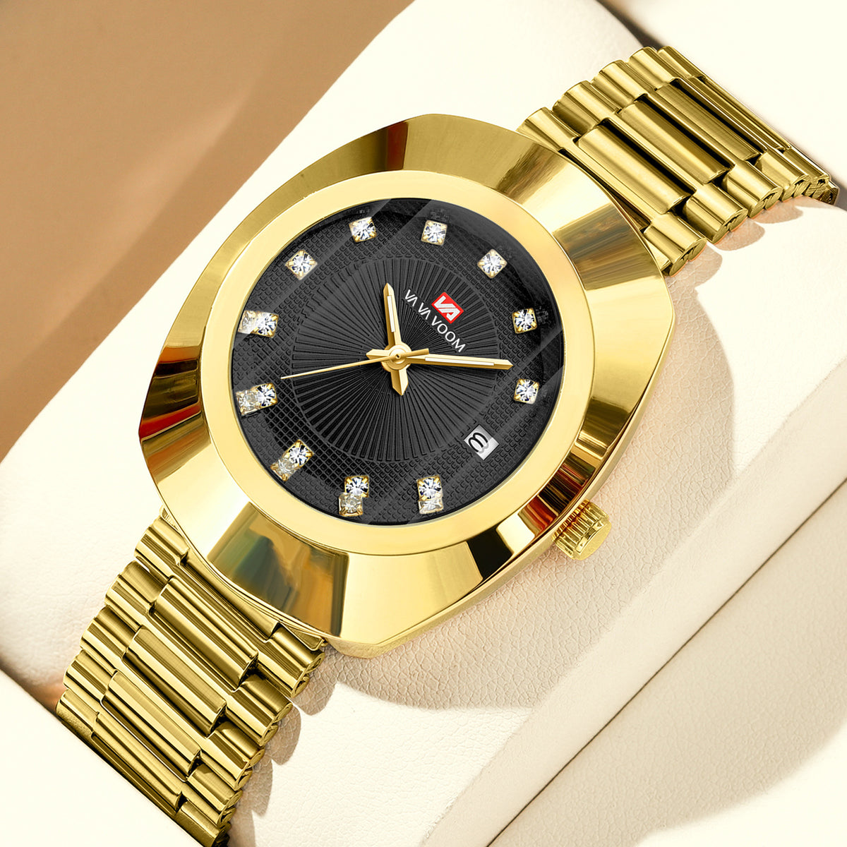 Va Va Voom Couple Quartz Watch Yellow Gold Diamond Waterproof Steel Belt Watch