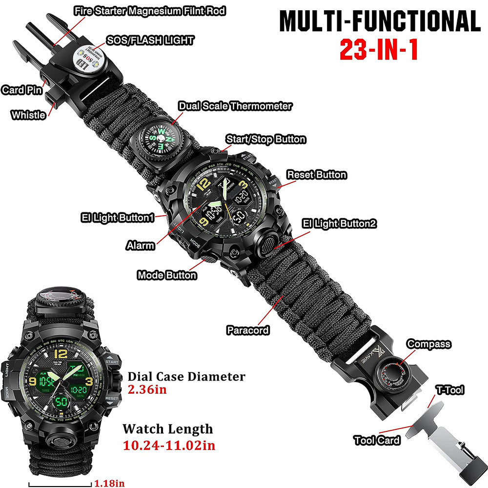 Waterproof Dual Display Electronic Tactical 23 in 1 Bikers Riders Sports Watch For men