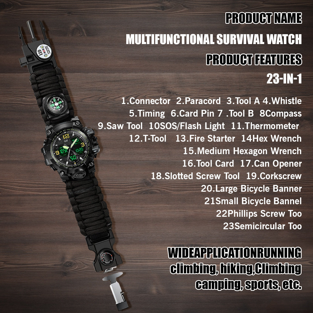 Waterproof Dual Display Electronic Tactical 23 in 1 Bikers Riders Sports Watch For men