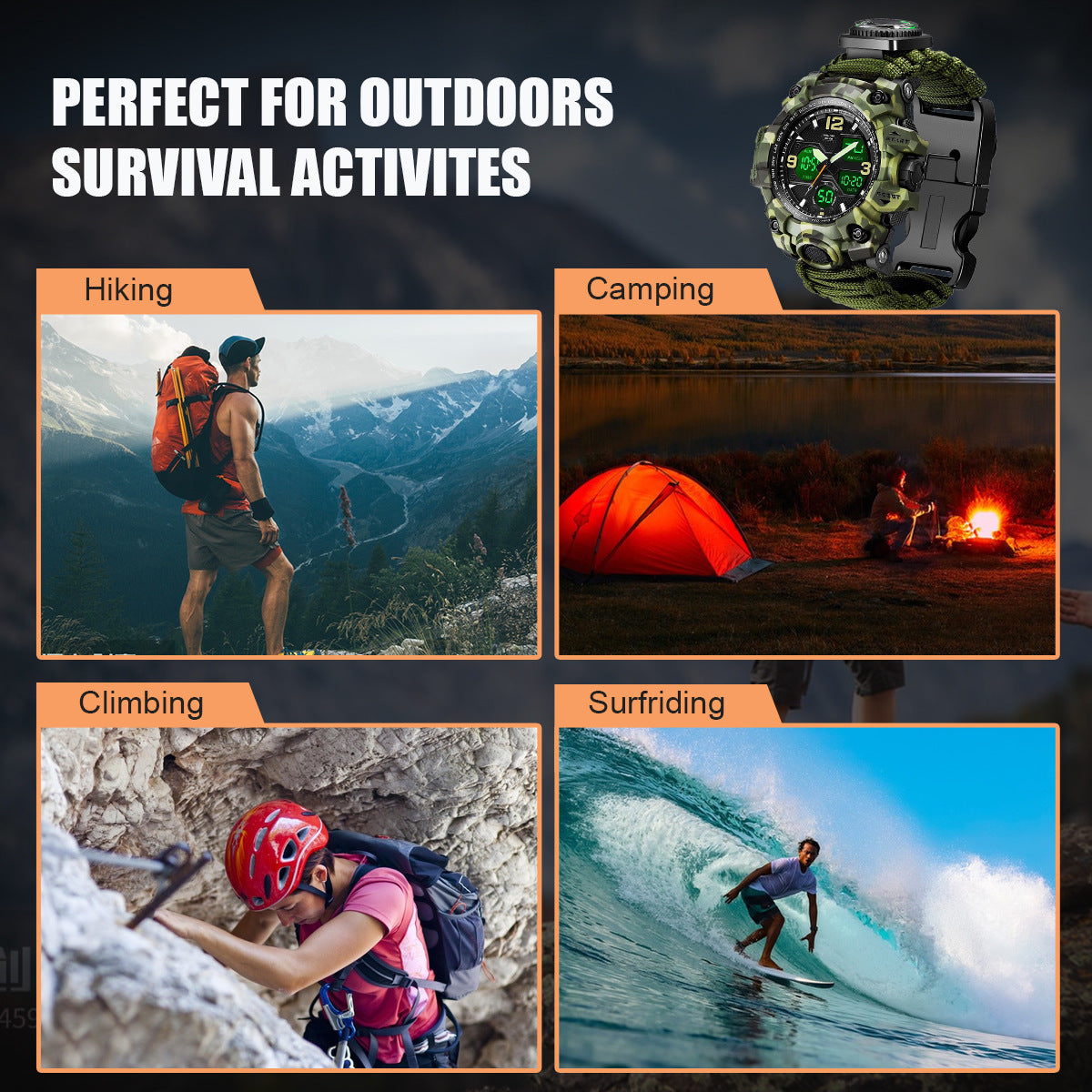 Waterproof Dual Display Electronic Tactical 23 in 1 Bikers Riders Sports Watch For men