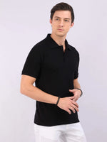 Xura Solid Men Polo Neck Black Regular Fit T-Shirt Plain Xura