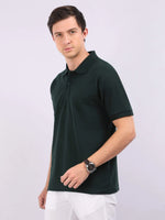 Xura Solid Men Polo Neck Dark Green Regular Fit T-Shirt Plain Xura