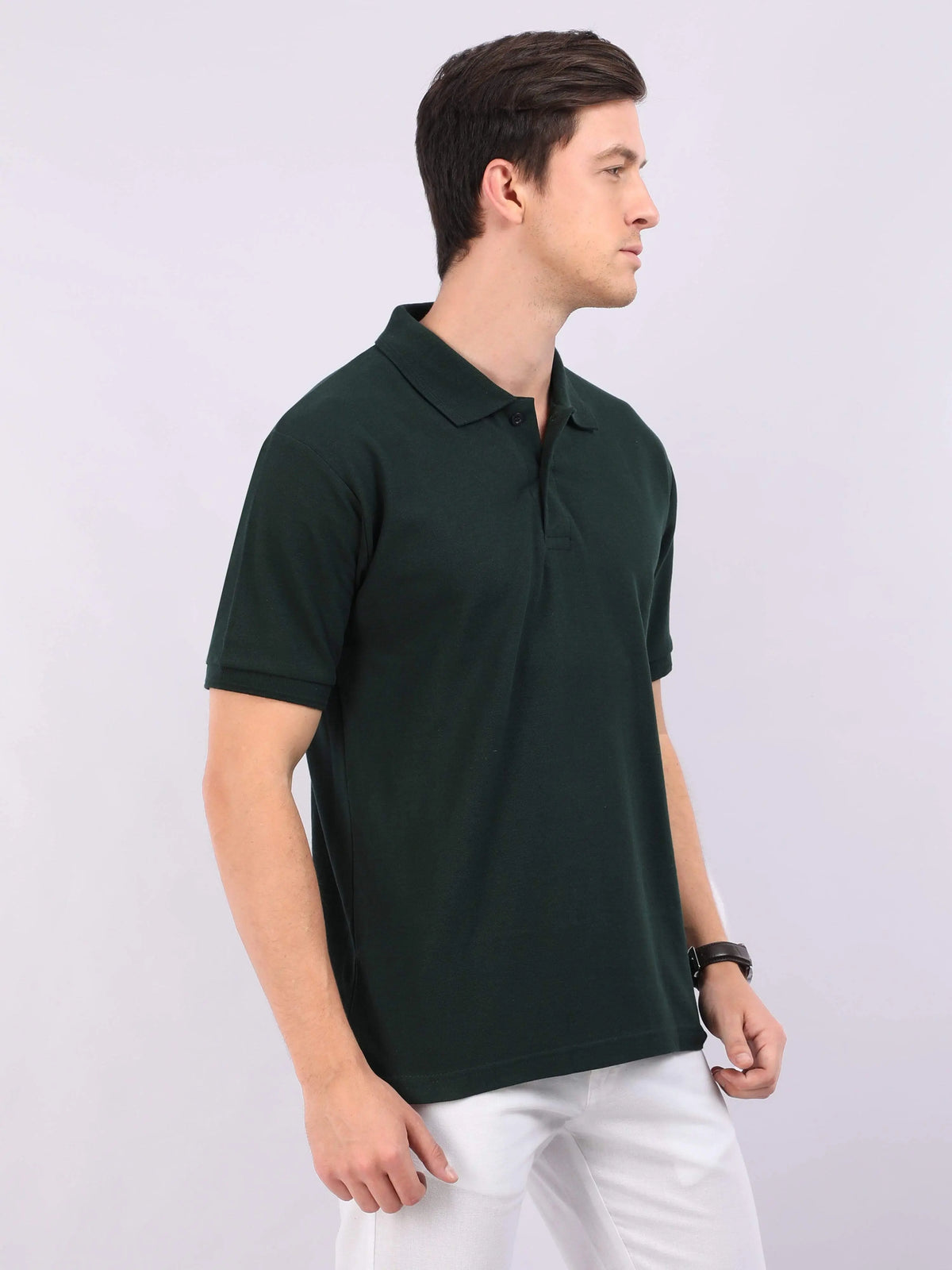 Xura Solid Men Polo Neck Dark Green Regular Fit T-Shirt Plain Xura