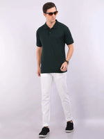 Xura Solid Men Polo Neck Dark Green Regular Fit T-Shirt Plain Xura