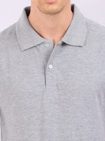 Xura Solid Men Polo Neck Grey Melange Regular Fit T-Shirt Plain Xura