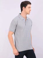 Xura Solid Men Polo Neck Grey Melange Regular Fit T-Shirt Plain Xura
