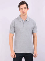 Xura Solid Men Polo Neck Grey Melange Regular Fit T-Shirt Plain Xura