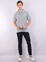 Xura Solid Men Polo Neck Grey Melange Regular Fit T-Shirt Plain Xura