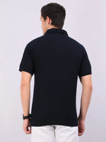 Xura Solid Men Polo Neck Navy Blue Regular Fit T-Shirt Plain Xura