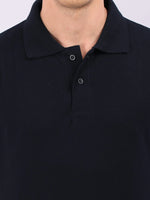 Xura Solid Men Polo Neck Navy Blue Regular Fit T-Shirt Plain Xura