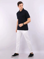 Xura Solid Men Polo Neck Navy Blue Regular Fit T-Shirt Plain Xura