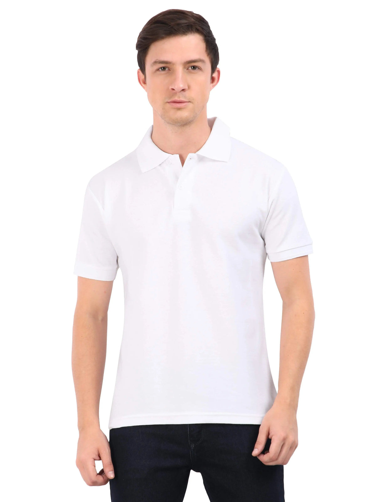 Xura Solid Men Polo Neck White Regular Fit T-Shirt Plain Xura