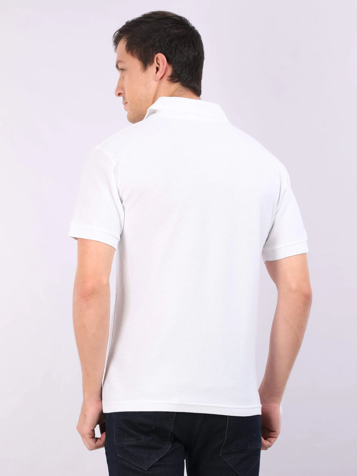 Xura Solid Men Polo Neck White Regular Fit T-Shirt Plain Xura