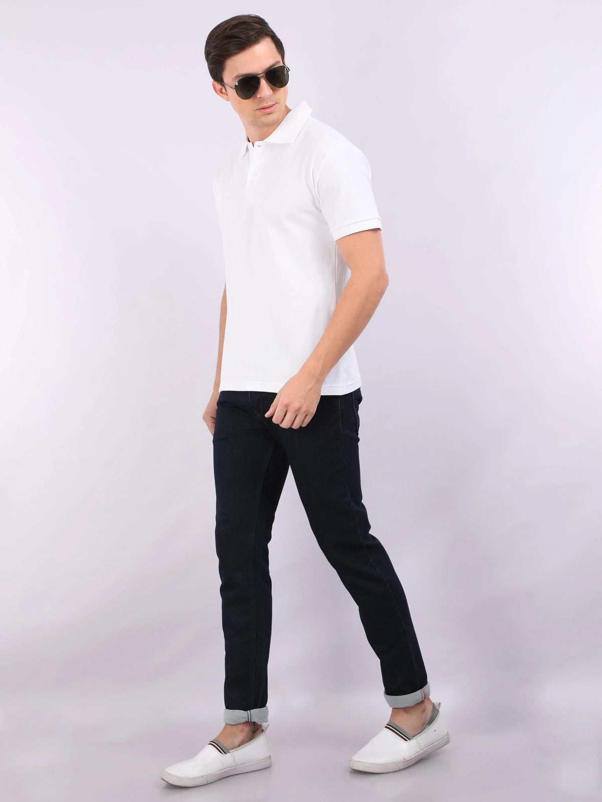 Xura Solid Men Polo Neck White Regular Fit T-Shirt Plain Xura
