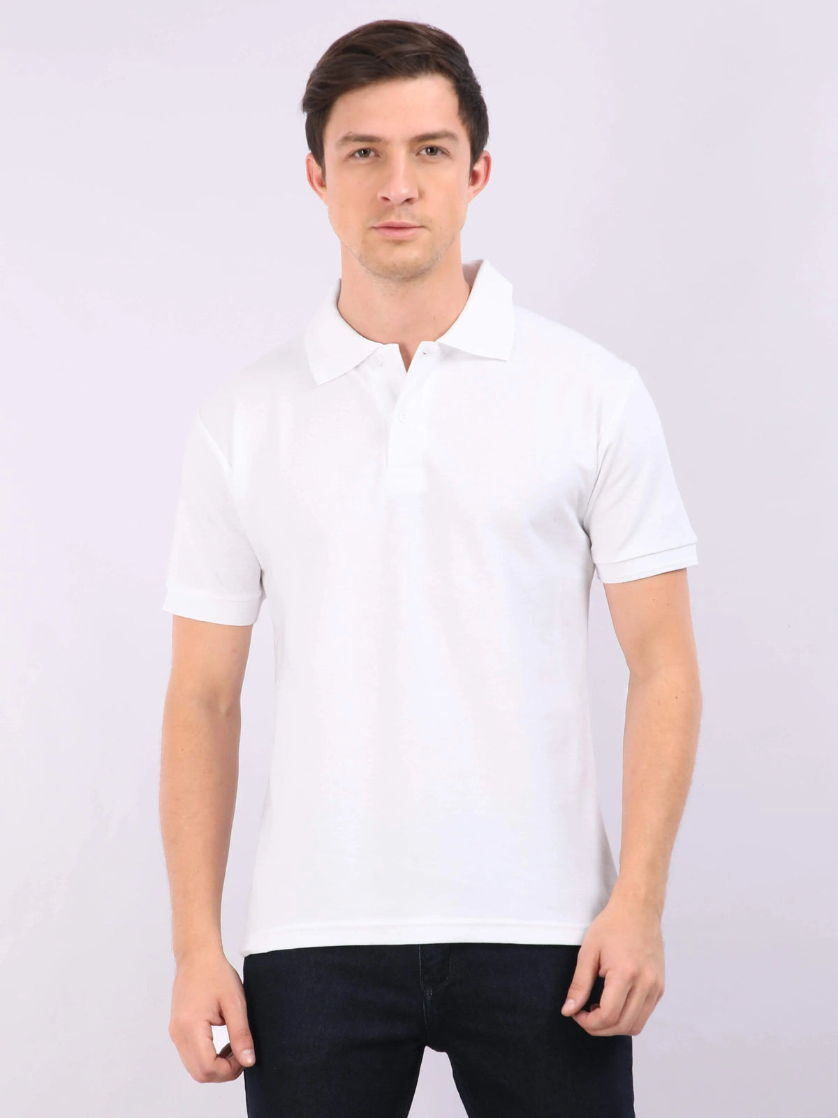 Xura Solid Men Polo Neck White Regular Fit T-Shirt Plain Xura