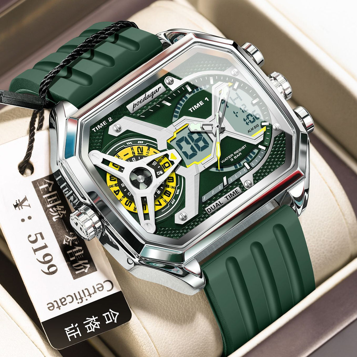 Poedagar E106 Trendy 3 Time Analog Digital watch for Men