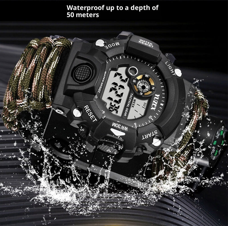 H009 Multifunctional Parachute Cord Outdoor Survival Bracelet Firestone Survival Whistle Compass Digital Watch