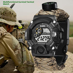 H009 Multifunctional Parachute Cord Outdoor Survival Bracelet Firestone Survival Whistle Compass Digital Watch