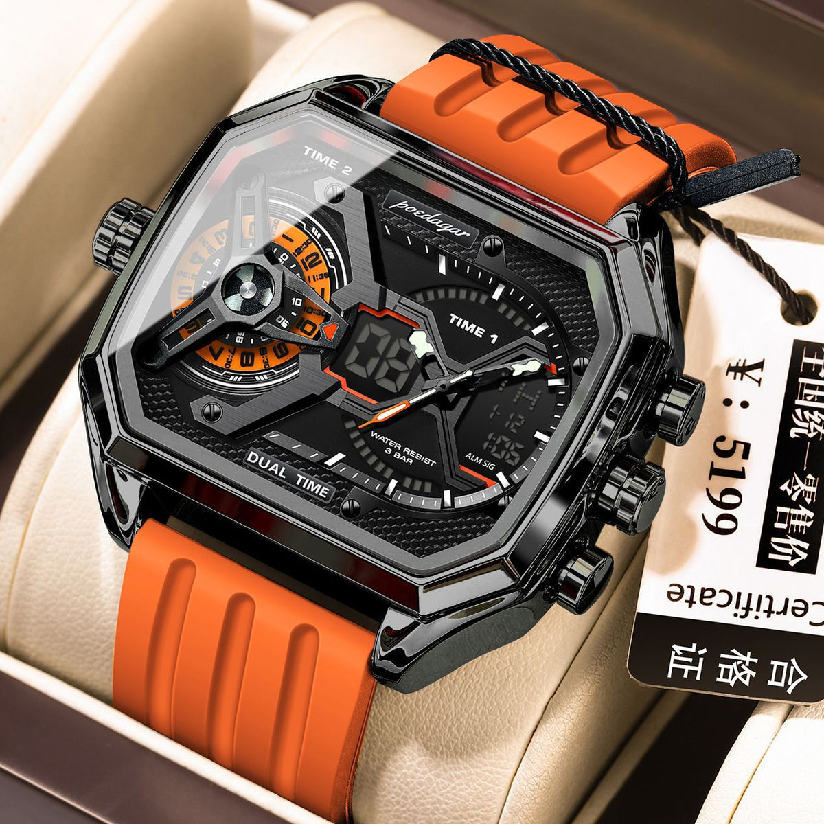 Poedagar E106 Trendy 3 Time Analog Digital watch for Men