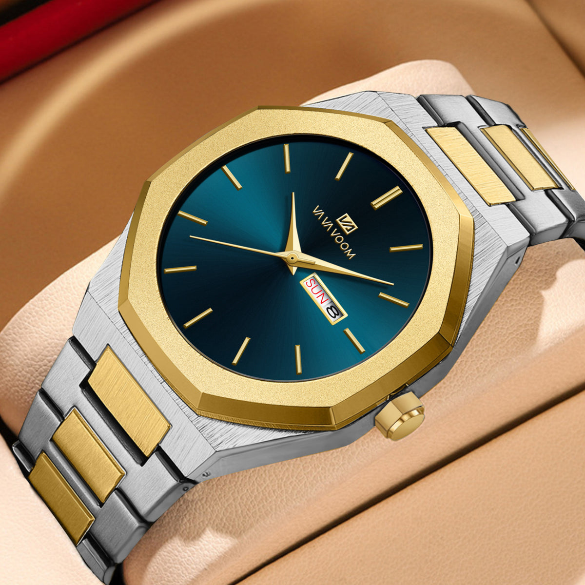 VA VA VOOM 2931 Octagonal Calendar Quartz Watch for Men