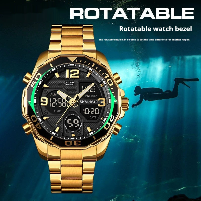 Skmei 1649 Stainless Steel Analog Digital Rotatable bezel Watch For Men