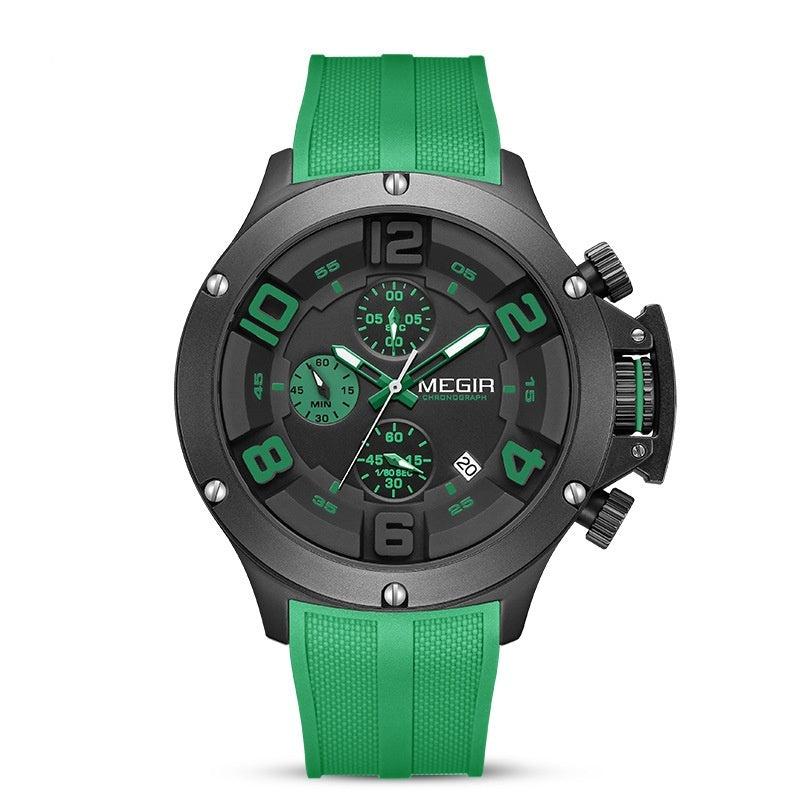 Megir MN8115G Multi-function Chronograph Sports Quartz Watch Silicone Band For Men