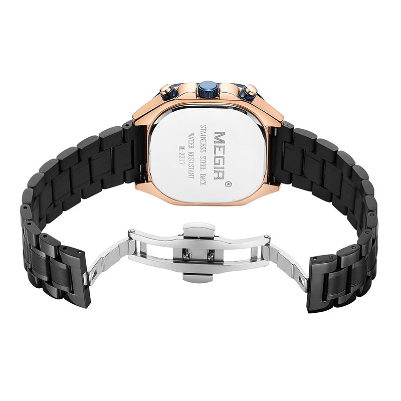 Megir 2217G Square Steel Strap Luminous Quartz watch for men Megir