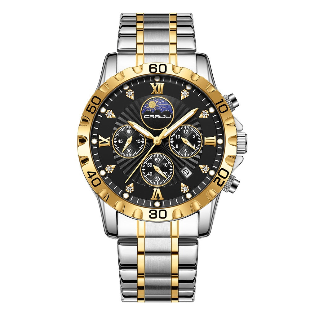 CRRJU 2320 Multifunctional Moon Phase Calendar Quartz Watch for Men