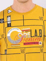REDpockets Round Neck Yellow Cotton Printed TShirt For Men R007 REDpockets