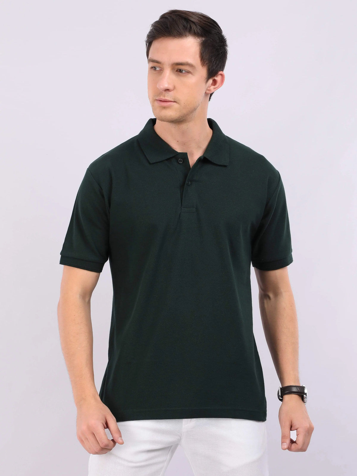 Xura Solid Men Polo Neck Dark Green Regular Fit T-Shirt Plain Xura