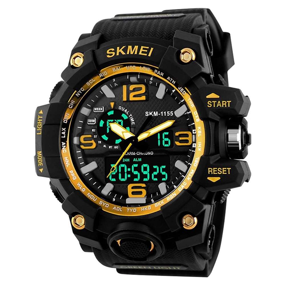 1155 Analog Digital Wrist watch For Men, Boys Yellow Skmei