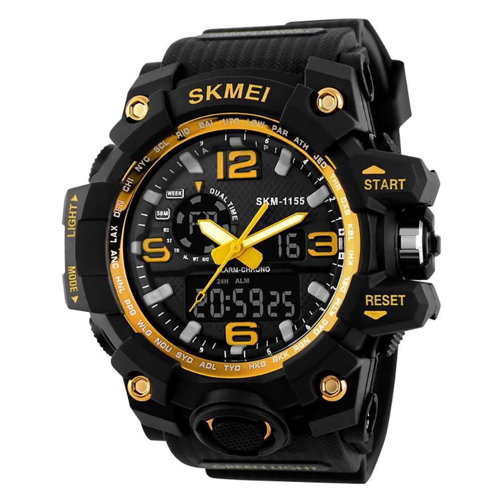 1155 Analog Digital Wrist watch For Men, Boys Yellow Skmei