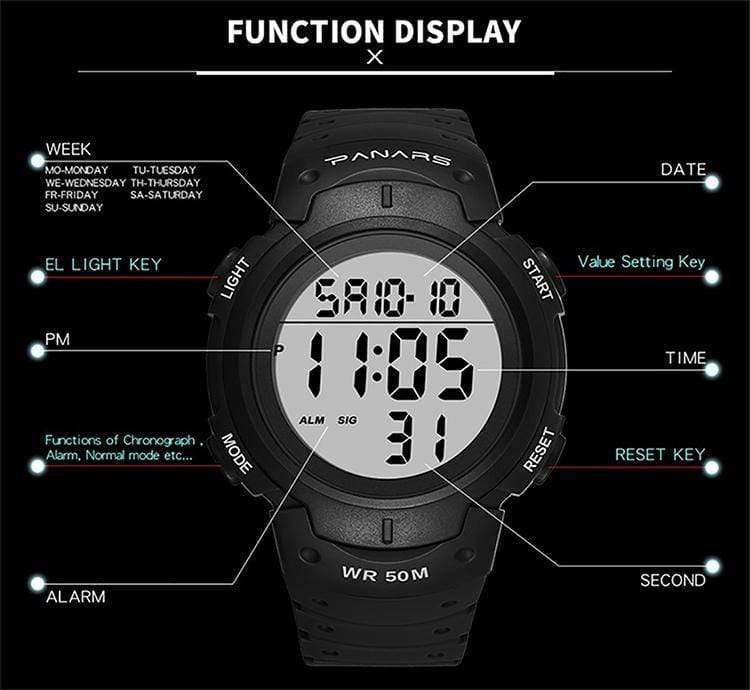 Panars 8208 Gold Digital Waterproof Heavy Duty Wrist watch For Men Panars