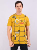REDpockets Round Neck Yellow Cotton Printed TShirt For Men R007 REDpockets