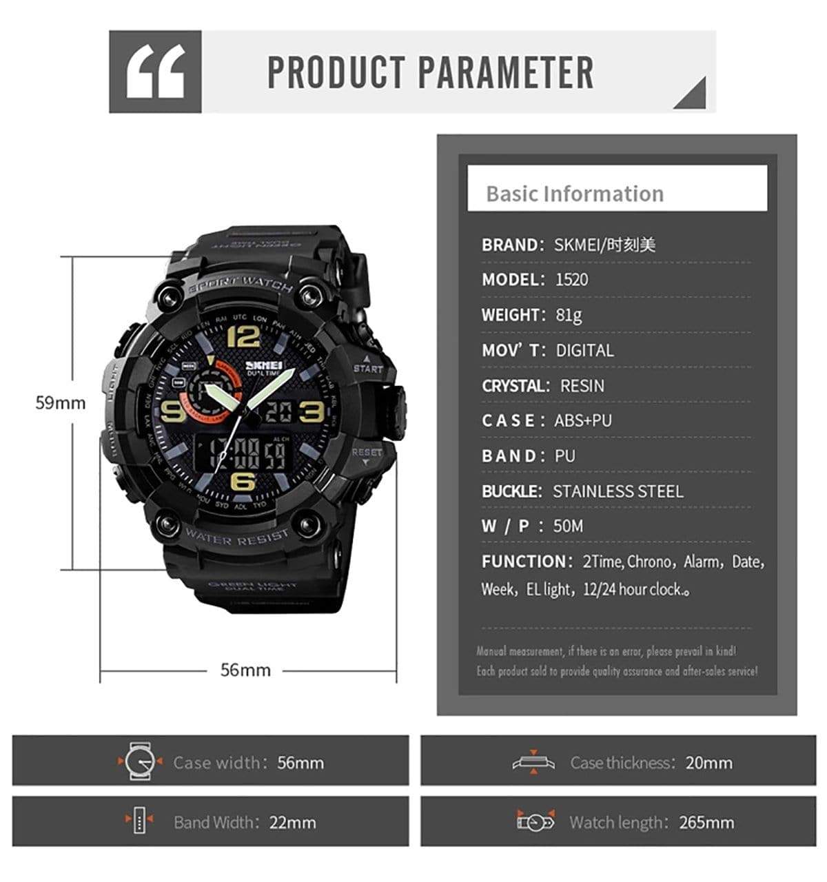 Skmei 1520 Original Analog Digital Multifunction watch for Men Skmei