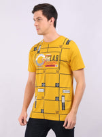 REDpockets Round Neck Yellow Cotton Printed TShirt For Men R007 REDpockets