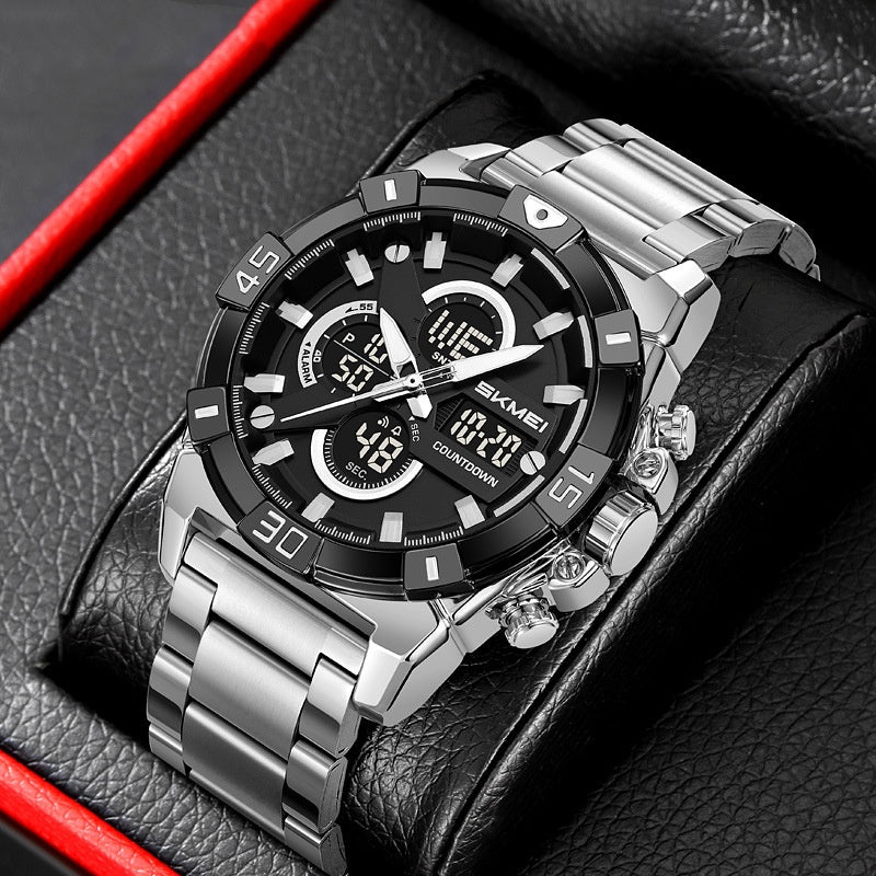 Skmei 2593 Analog Digital Countdown Alarm Sports Watch With A Steel Strap For Men