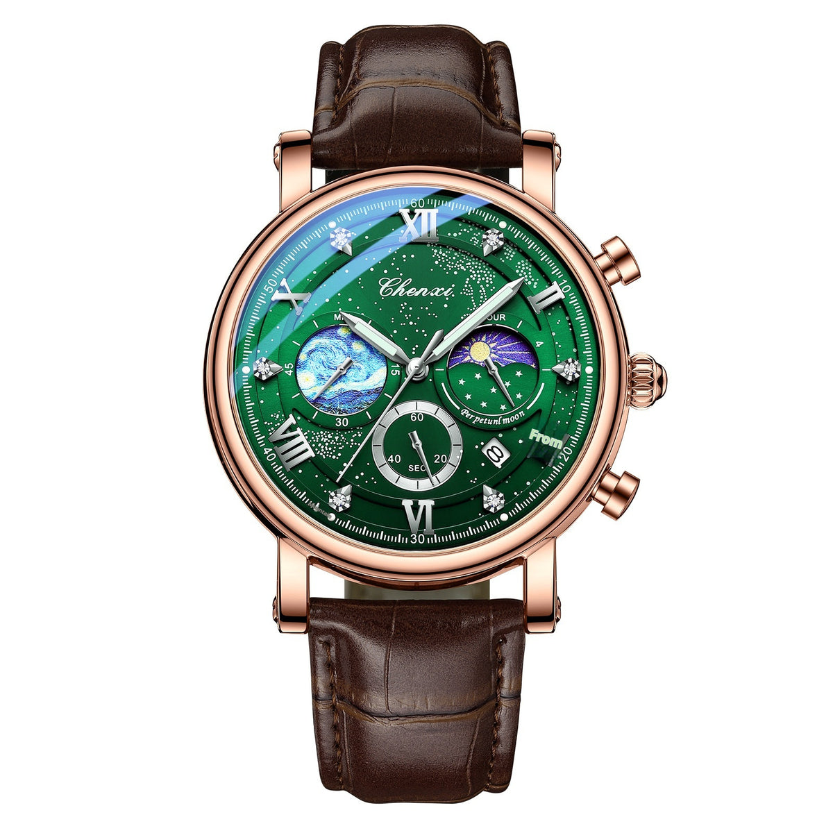 Chenxi CX972 Multifunctional Luminous Moon Phase Calendar Watch For Men