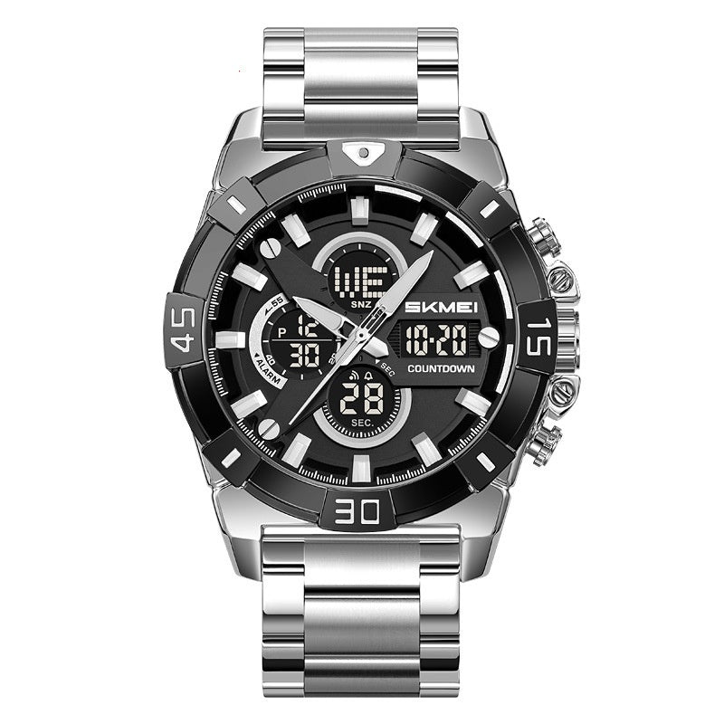 Skmei 2593 Analog Digital Countdown Alarm Sports Watch With A Steel Strap For Men