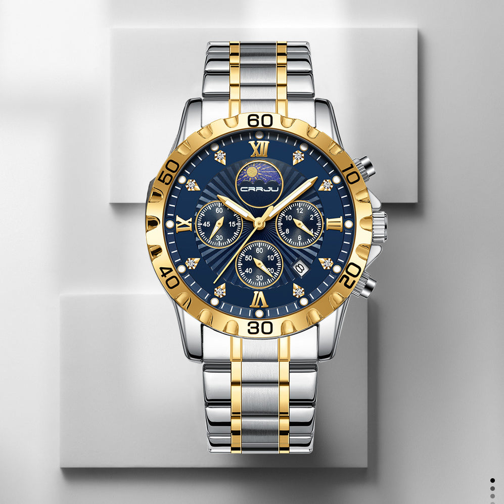 CRRJU 2320 Multifunctional Moon Phase Calendar Quartz Watch for Men