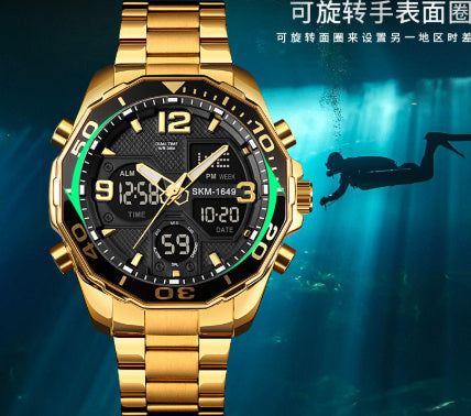 Skmei 1649 Stainless Steel Analog Digital Rotatable bezel Watch For Men